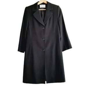🍒 HOLT RENFREW Classics Long Blazer Coat Jacket 3/4 Sleeve Black Sz XS